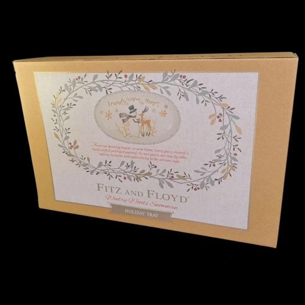 Fitz and Floyd Wintry Woods‎ Snowman Christmas 14 Inch Oval Serving Platter Tray